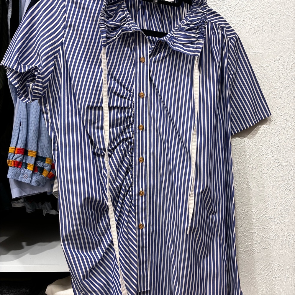 Victoria/Tomas Blue and White Striped Blouse